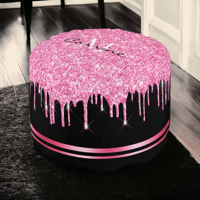 Monogram Hot Pink + Black Glitter Drip Ottoman Pod (Creator Uploaded)