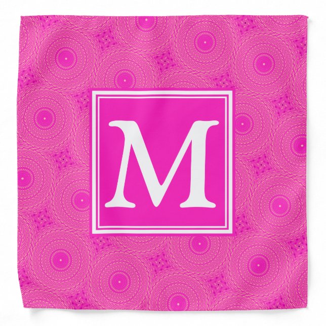 Monogram hot pink circles pattern bandana (Front)
