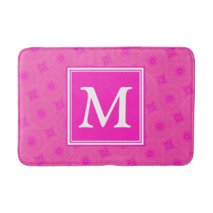 Monogram hot pink circles pattern bath mat