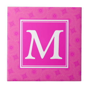 Monogram hot pink circles pattern ceramic tile
