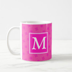 Monogram hot pink circles pattern coffee mug