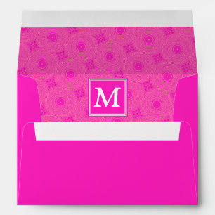 Monogram hot pink circles pattern envelope