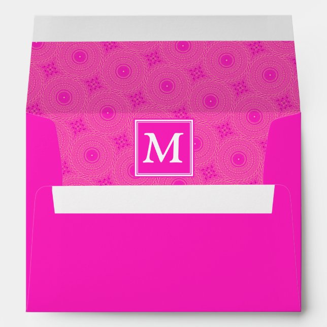 Monogram hot pink circles pattern envelope (Back (Bottom))