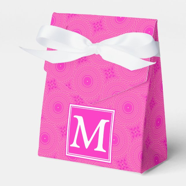 Monogram hot pink circles pattern favor boxes (Front Side)
