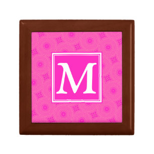 Monogram hot pink circles pattern gift box