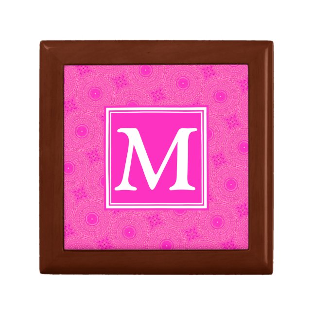 Monogram hot pink circles pattern gift box (Front)