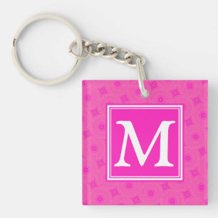 Monogram hot pink circles pattern keychain