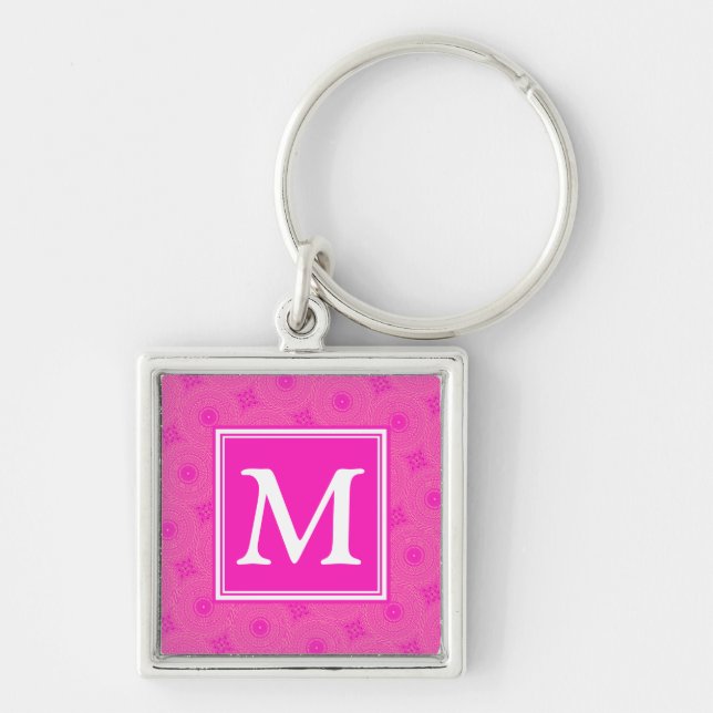 Monogram hot pink circles pattern keychain (Front)