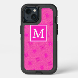 Monogram hot pink circles pattern OtterBox iPhone 13 Case
