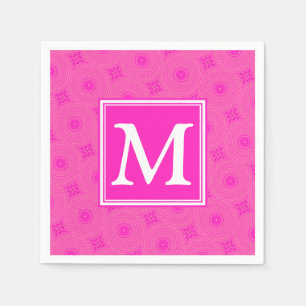 Monogram hot pink circles pattern paper napkins