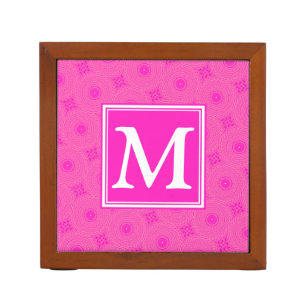 Monogram hot pink circles pattern pencil holder