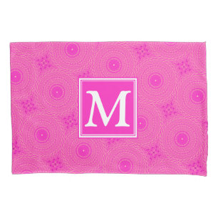 Monogram hot pink circles pattern pillow case