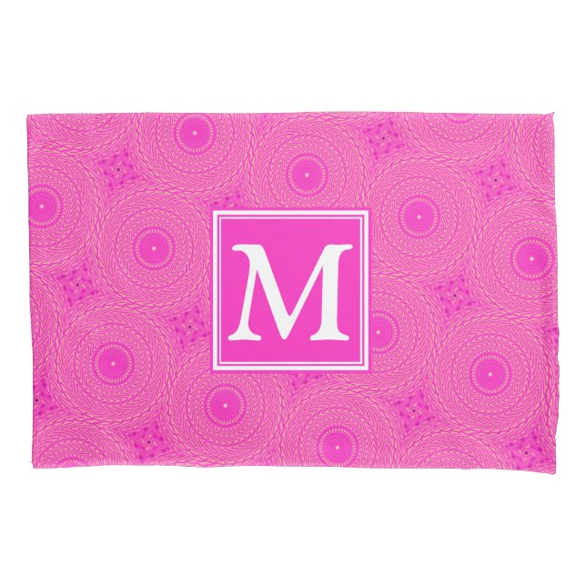 Monogram hot pink circles pattern pillow case (Front)