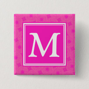 Monogram hot pink circles pattern pinback button
