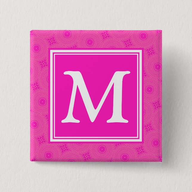 Monogram hot pink circles pattern pinback button (Front)