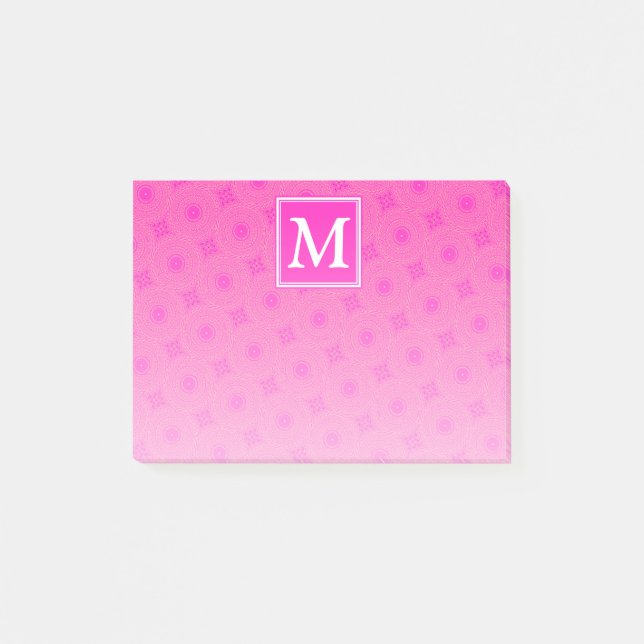 Monogram hot pink circles pattern post-it notes (Front)