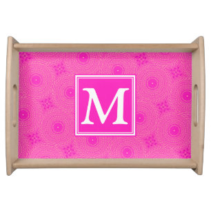 Monogram hot pink circles pattern serving tray