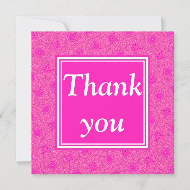 Monogram hot pink circles pattern thank you card (Front)