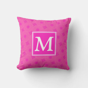 Monogram hot pink circles pattern throw pillow