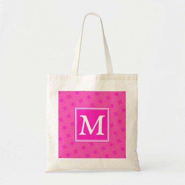 Monogram hot pink circles pattern tote bag (Front)