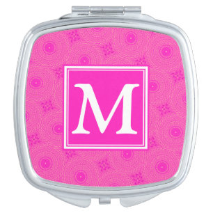 Monogram hot pink circles pattern vanity mirror