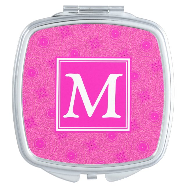 Monogram hot pink circles pattern vanity mirror (Front)