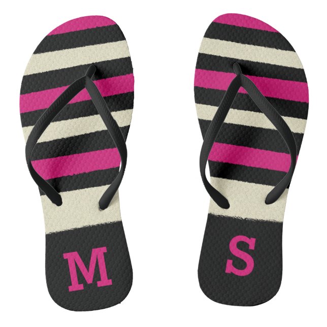 Monogram Hot Pink Cute Modern Trendy Pattern Flip Flops (Footbed)