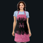 Monogram Hot Pink Dripping Glitter Black Apron<br><div class="desc">Cute Girly Monogram Black Metallic Hot Magenta Pink Dripping Glitter Apron</div>