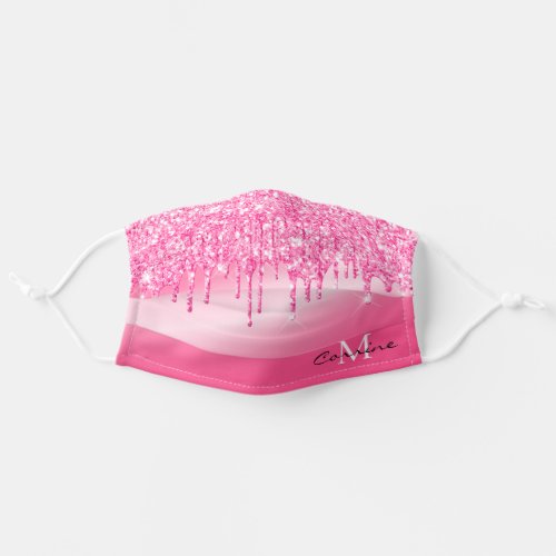 Monogram Hot Pink Dripping Glitter Metallic Custom Adult Cloth Face Mask