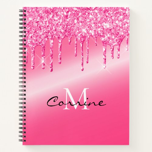 Monogram Hot Pink Dripping Glitter Metallic Notebook