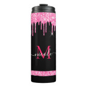 Monogram Hot Pink Dripping Glitter Thermal Tumbler (Front)