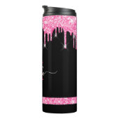 Monogram Hot Pink Dripping Glitter Thermal Tumbler (Rotated Right)