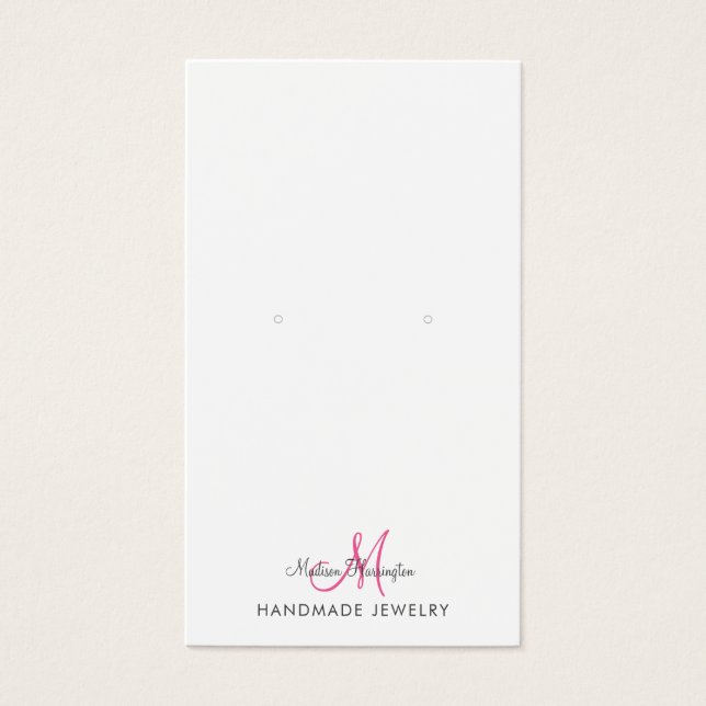 Monogram Hot Pink Earring Jewelry Display Card (Front)