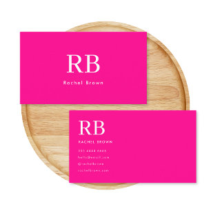 Monogram Hot Pink Elegant Feminine Minimalist Business Card
