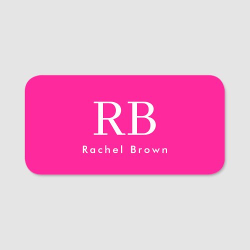 Monogram Hot Pink Elegant Feminine Minimalist Name Tag