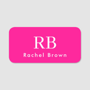Monogram Hot Pink Elegant Feminine Minimalist Name Tag