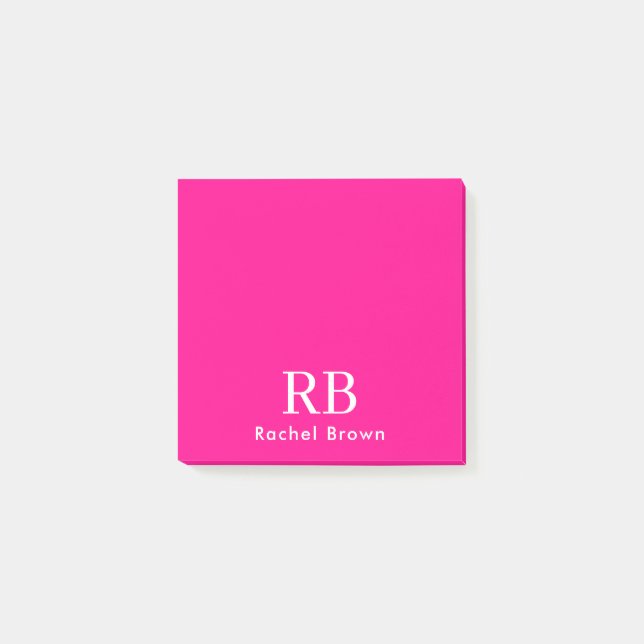 Monogram Hot Pink Elegant Girly Minimalist Post-it Notes (Front)