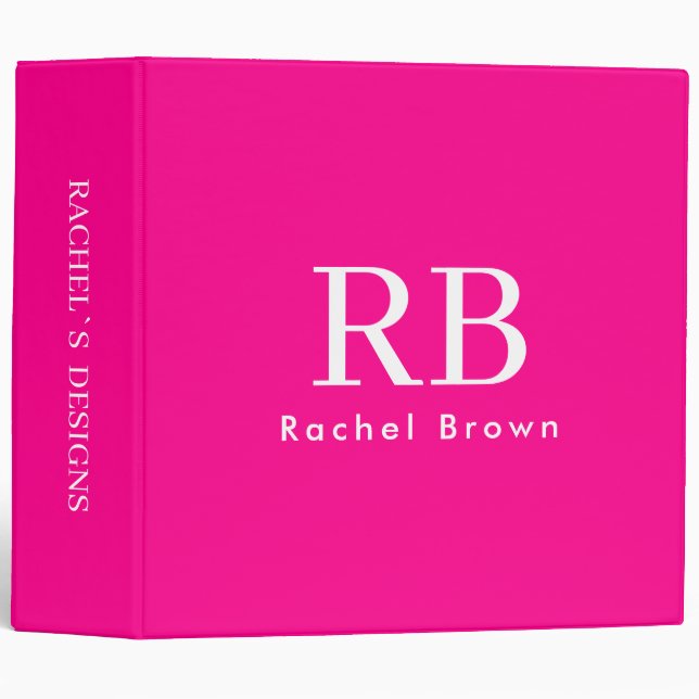 Monogram Hot Pink Girly 3 Ring Binder (Front/Spine)