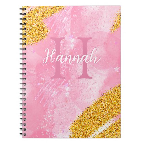 Monogram Hot Pink Glitter Add Your Name  Initial Notebook