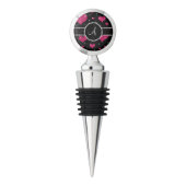 Monogram hot pink glitter hearts black diamonds wine stopper (Front)