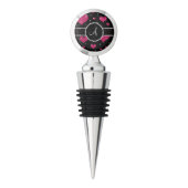 Monogram hot pink glitter hearts black diamonds wine stopper (Back)
