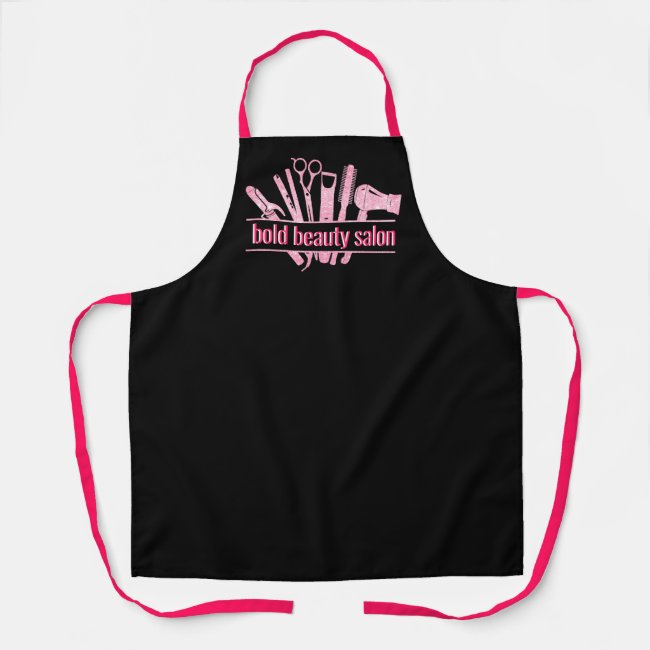 Monogram Hot Pink Glitter Salon Tools Blk Stylist Apron
