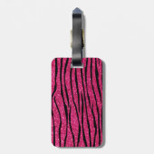 Monogram hot pink glitter zebra stripes daisy luggage tag (Back Vertical)