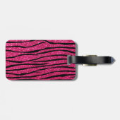 Monogram hot pink glitter zebra stripes daisy luggage tag (Back Horizontal)