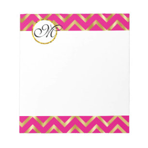 Monogram hot pink gold girly notepad