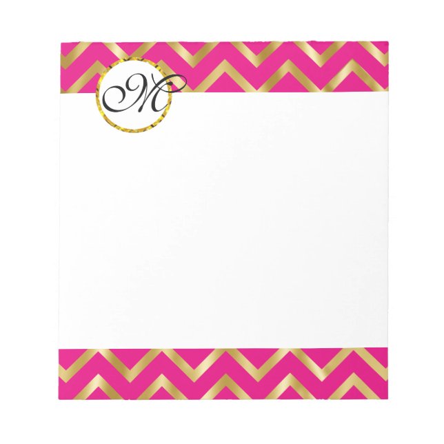 Monogram hot pink gold girly notepad (Front)