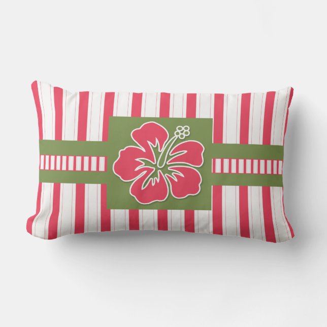 Monogram Hot Pink Hibiscus with Lime Green Outdoor Pillow (Front)