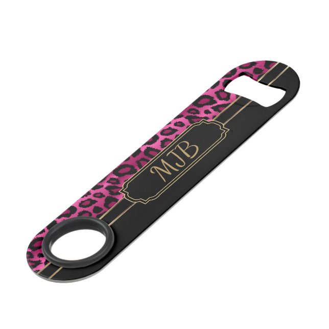 Monogram Hot Pink Leopard Bar Key (Front Angled)