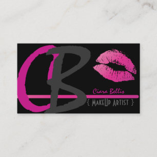 Monogram, hot pink lips business card