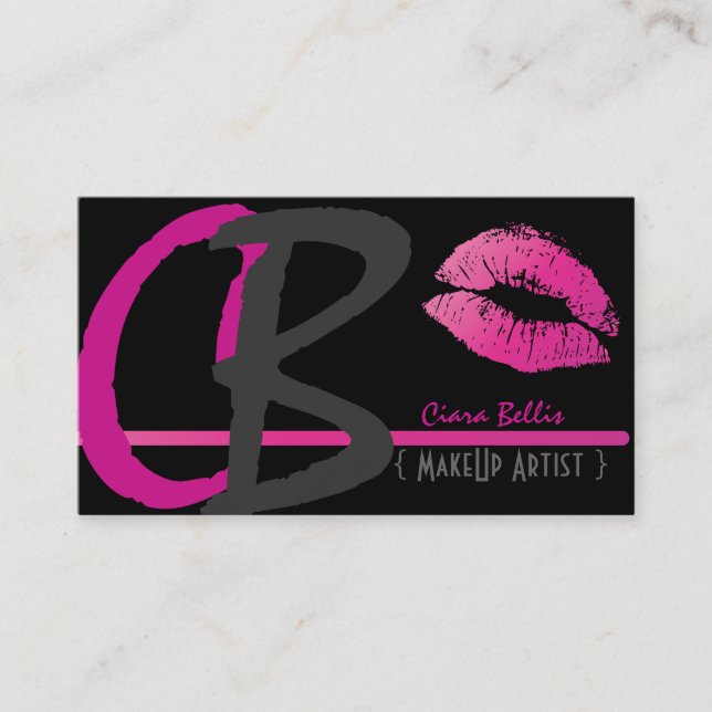 Monogram, hot pink lips business card (Front)